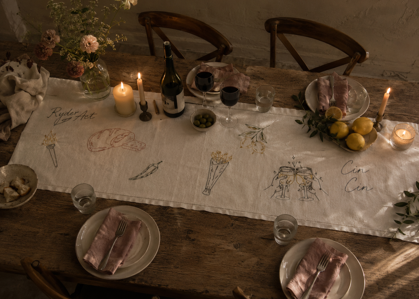 Timeless Hand-Embroidered Table Runner