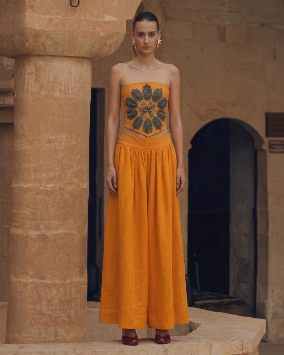 Elara Linen Top - Turuncu
